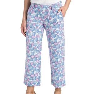 Vineyard Vines High Rise Pineapple Printed Cropped Pants Linen Blend